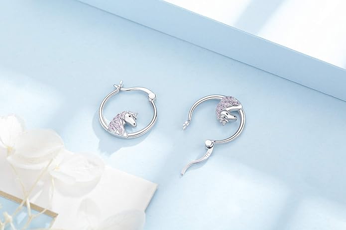 JUSTKIDSTOY Hypoallergenic Panda/Unicorn/Hummingbird/Dolphin Hoop Earrings for Women 925 Sterling Silver Animal Huggie Hoop Earrings Jewelry Gifts for Sensitive Ears