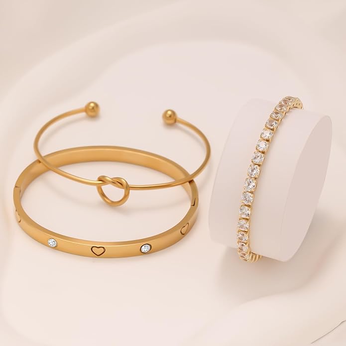 18 K Gold Plated Love Bangle Bracelet Stack Cuff Jewelry for Women Jewelry Set for Women Gift with Box