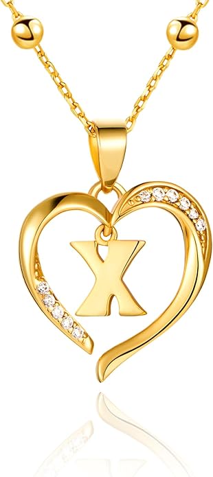 Cicy Bell Womens Heart Initial Necklace for Women 18k Gold Plated Shell Personalized Letter Pendant Necklace 17.7'' with 2'' Extender