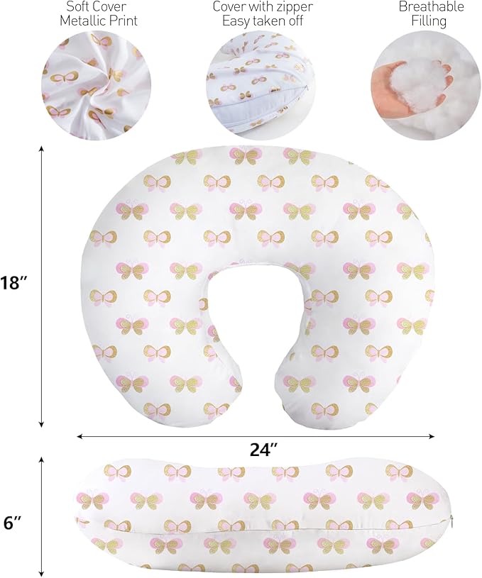 Little Grape Land Nursing Pillow, Breast Feeding Pillows for Mom, Butterfly Soft Cover with Breathable Filling, Feeding Support Pillow for 0-12 Months, Multifunctional Support Cushion for Travel