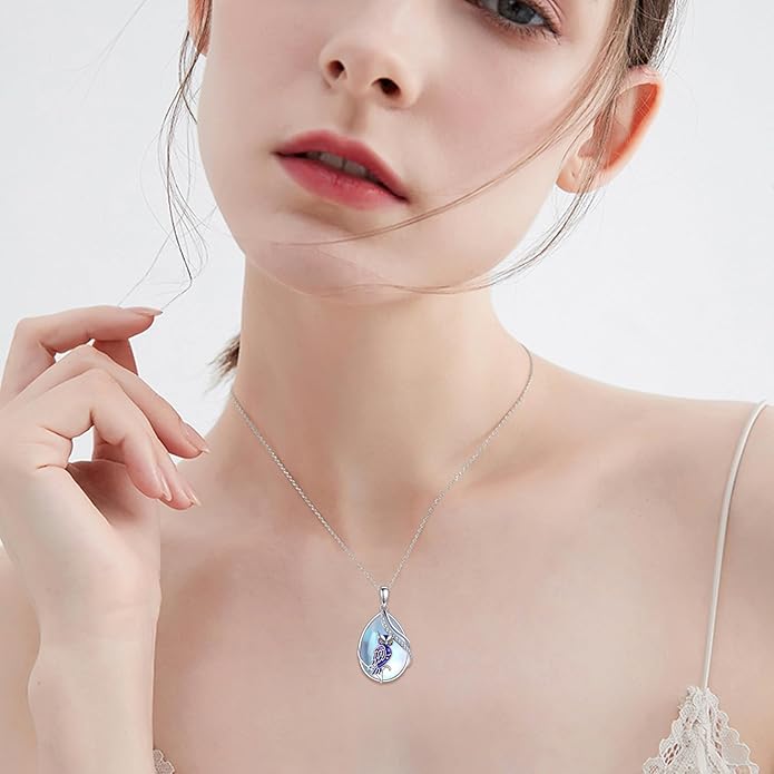 KQF Dragonfly/Butterlfy/Cat/Jellyfish/Bunny/Axolotl/Bee/Mermaid/Hummingbird/Elephant Necklace for Women Sterling Silver Moonstone Pendant Necklace Dragonfly Jewelry Gifts for Women