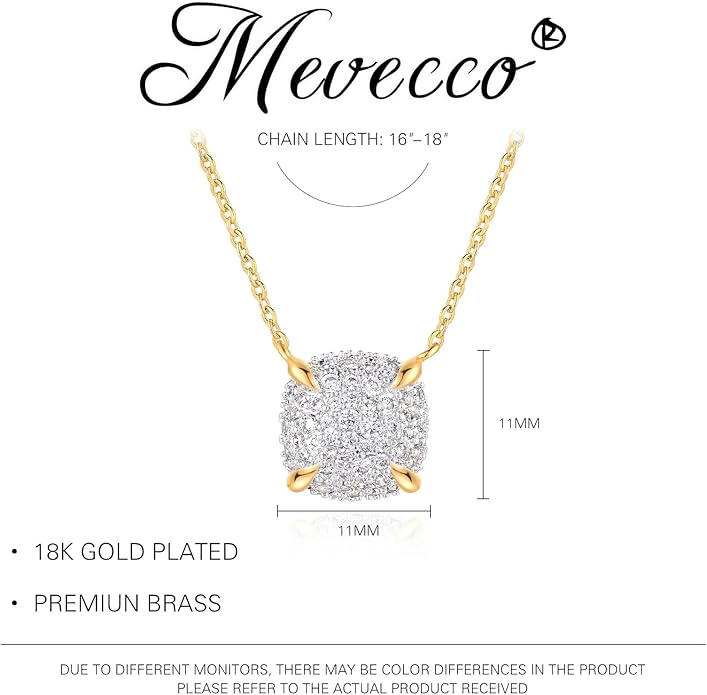 MEVECCO Dainty Gold Necklace For Women 18k Gold Plated Full CZ Pendant Necklace Handmade Necklace Jewelry Everyday Wear