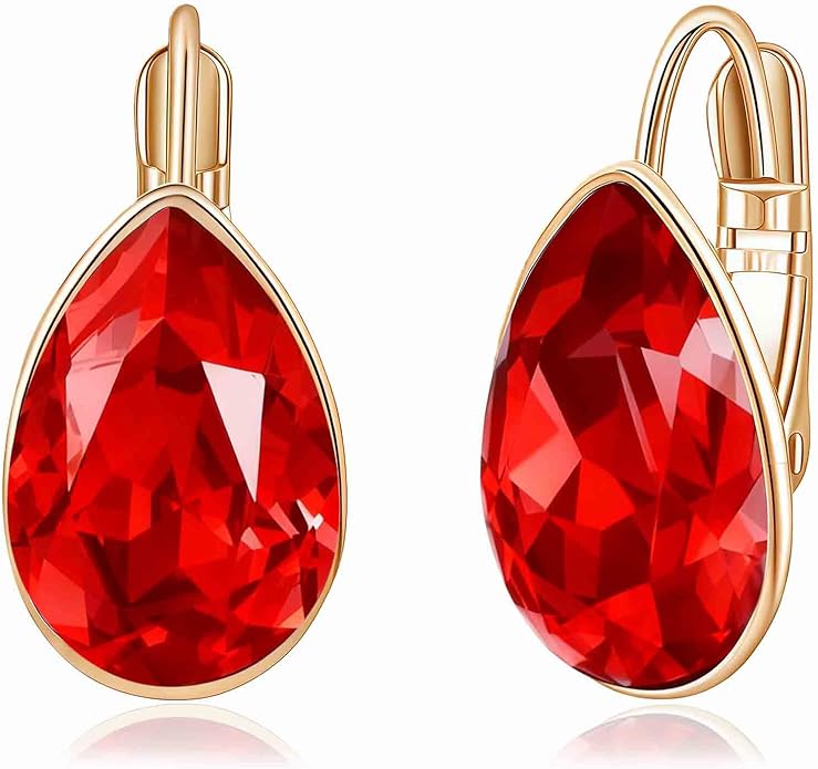 Teardrop Austrian Crystal Leverback Drop Earrings for Women 14K Rose Gold Plated Hypoallergenic Jewelry
