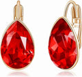 Teardrop Austrian Crystal Leverback Drop Earrings for Women 14K Rose Gold Plated Hypoallergenic Jewelry