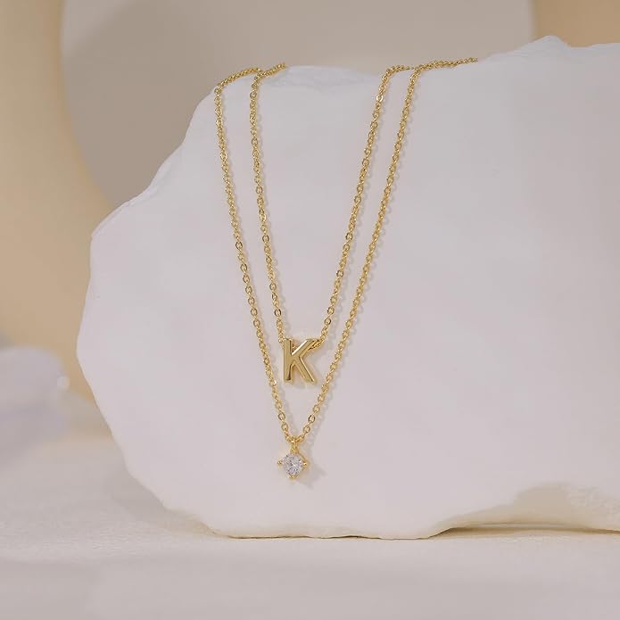 Layered Initial Necklaces for Women, 14k Gold Plated Letter Necklace Set Dainty Gold Initial Necklace Stack Cute Layering Choker Necklaces for Women Trendy Fashion Jewelry