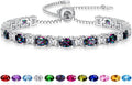 Sterling Silver Birthstone Bracelets for Women White Gold Tennis Bracelets Adjustable Chain 6-9 Inchs Jewelry Hypoallergenic Anniversary Birthday Gifts for Women Mom Wife Her