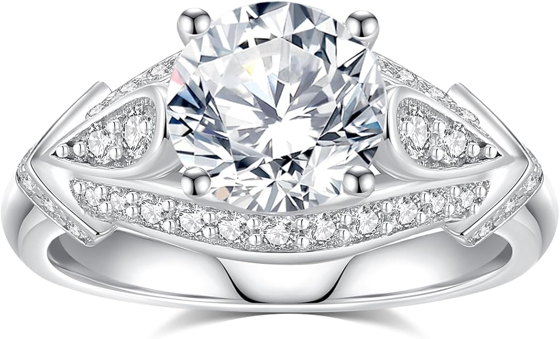 Moissanite Engagement Rings for Women,D Color VVS1 Round Cut Moissanite Ring 925 Sterling Silver Promise Rings for Her