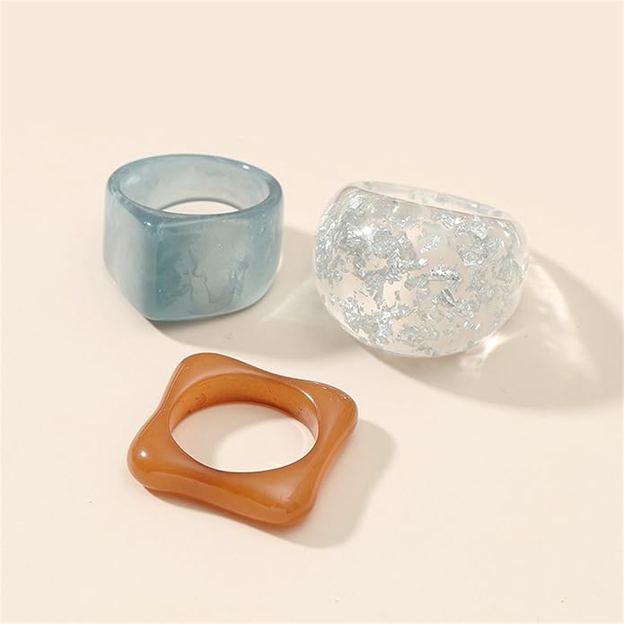 Multicolor Resin Chunky Rings for Women,Acrylic Plastic Rin Knuckle Finger Cute Trendy Aesthetic Y2k Statement Ring Vintage Simple Geometric Rings Jewelry