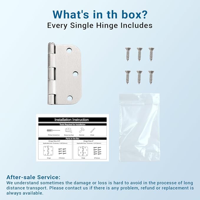 KNOBWELL Brushed Nickel Door Hinges, 3.5" Exterior Door Hinges, 3 Pack | 3.5" x - Image 7