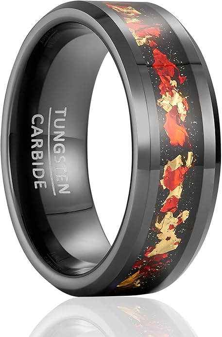 | Nebula Inlay Band - 8mm Wide Black Tungsten Ring with Cosmic Art | Wedding & Unique Statement
