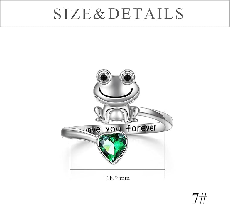 POPLYKE Frog Rings for Women Sterling Silver Frog Hold Topaz Heart CZ Rings Statement Rings