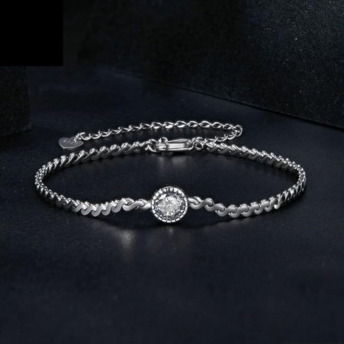 14K White Gold Over S925 Sterling Silver Princess/Round Cut D-color VVS1 Diamond Bracelet, Adjustable Chain with 0.7ct/0.5ct/1ct Diamond, Ideal Surprise for Trendy Women
