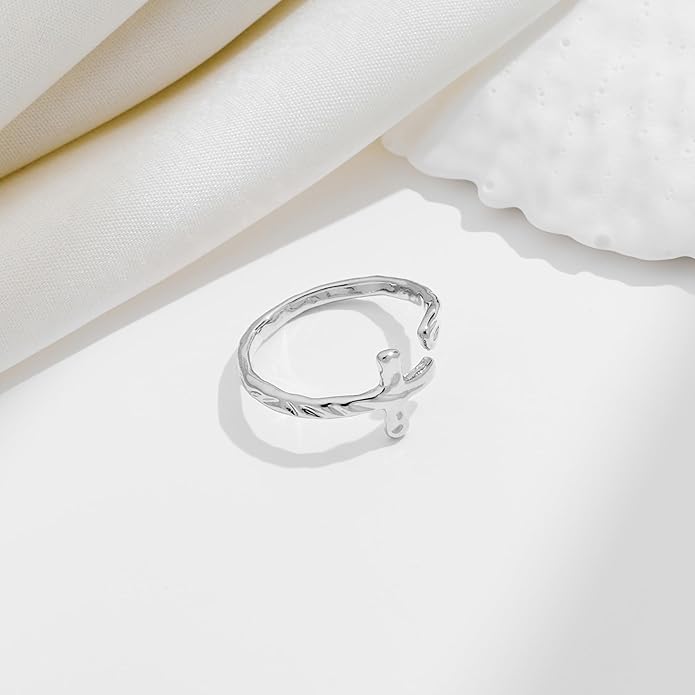 Cross Ring for Women 14 Gold Plated Hammered Texture Open Ring Size Adjustable Dainty Faith Christian Jewelry Gifts