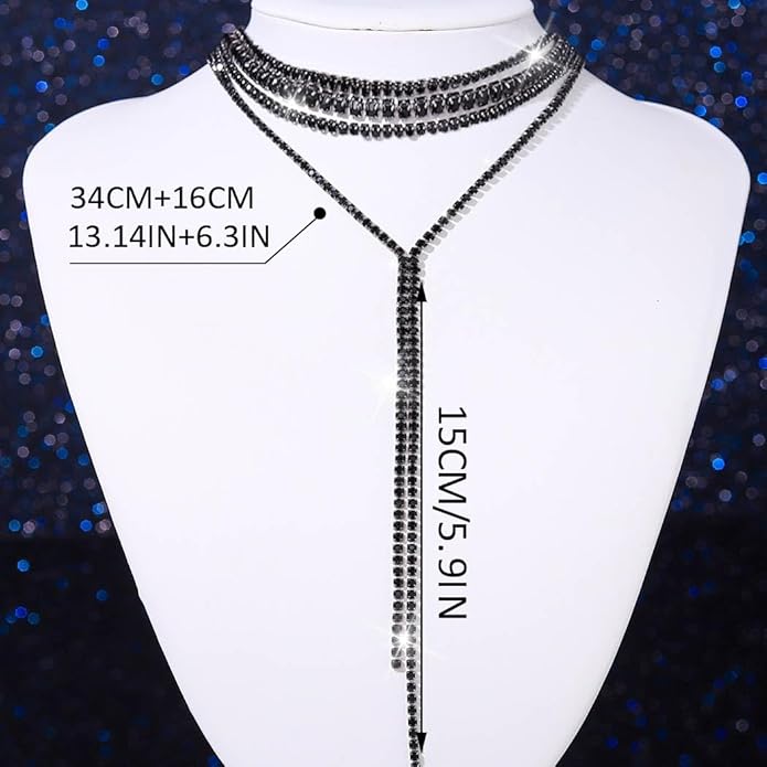 Unicra Black Rhinestone Necklace Diamond Choker Necklaces Formal Bridal Prom Fashion Costume Jewelry Necklace for Women