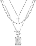 MJartoria Layered Initial Necklaces for Women Trendy, 14K Gold Plated Brass Simple Dainty Cross Choker Square Letter Pendant Necklace, Paperclip Chain Necklaces Jewelry