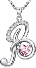 Valentines Day Gifts for Women Alphabet A to Z Initial Birthstone Pendant Necklaces for Women - 18k White Gold Plated Personalized Name Jewelry Valentine Mothers Day Birthday Gifts for Women Her Girlfriend