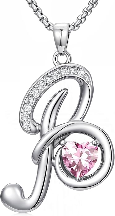 Valentines Day Gifts for Women Alphabet A to Z Initial Birthstone Pendant Necklaces for Women - 18k White Gold Plated Personalized Name Jewelry Valentine Mothers Day Birthday Gifts for Women Her Girlfriend