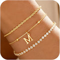 Valentines Day Gifts for Her Kids - Dainty Gold Bracelets for Women Personalized Gold/Silver Initial Bracelet Stack Stackable Rope Box Chain Tennis Bracelets for Girls Jewelry Set