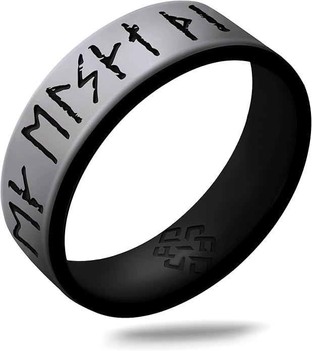 Knot Theory Viking Silicone Ring - I Love You in Rune Characters Breathable Comfort Fit - Valentine's Engagement Mens Wedding Band