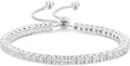 KRKC&CO Tennis Bracelet, Adjustable Length S925 Sterling Silver 2/3/4mm, Christmas Birthday Gifts for Her, Gift Box, Cubic Zirconia Bolo Bracelets for Women White/14K Gold Plated, Hypoallergenic