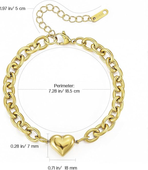 Emibele Heart Charm Bracelet for Women, Bible Verse Bracelet Stainless Steel 18K Gold Plated Bracelet Love Pendant Link Chain OT Clasp, Birthday Christmas Jewelry Gift for Mother Her
