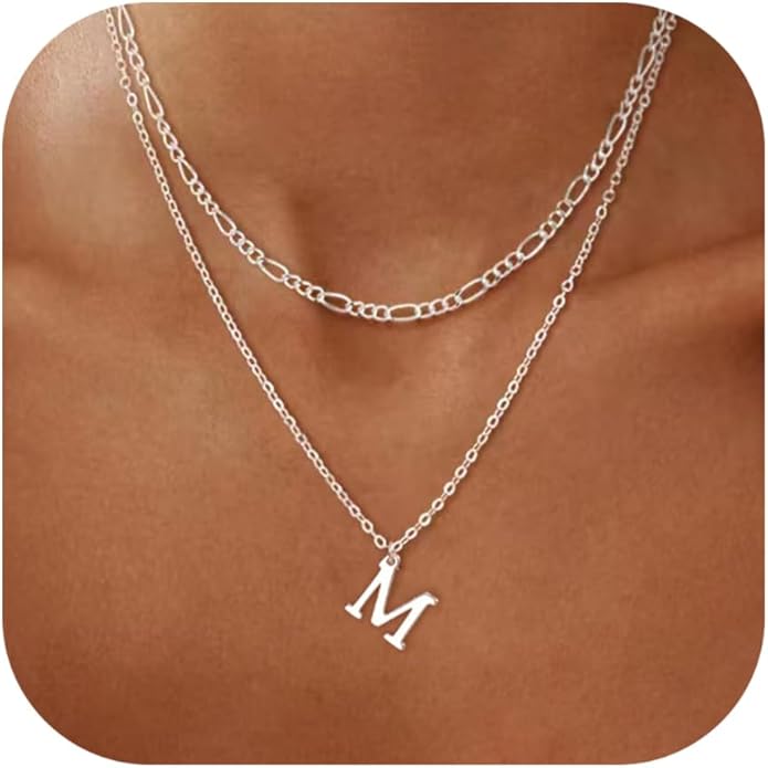 Initial Necklaces for Women Dainty Gold Silver Layered Letter Pendant Necklace Cute Figaro Chain Choker Necklace Personalized Trendy Stuff Jewelry Stack Gift for Women Her