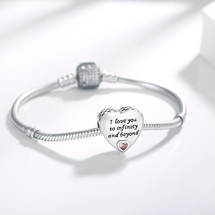 925 Sterling Silver Charms Fit Pandora Charms Bracelet I Love You to Infinity and Beyond Fit Wife Mother's Day Christmas Birthday Gift
