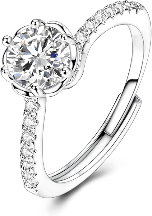 Parmuz 925 Sterling Silver Adjustable Ring for Woman Stackable Open Lucky Ring Eternity Bands Dainty CZ Statement Engagement