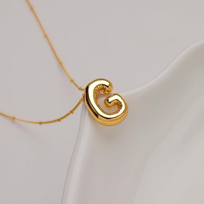 Inerney Valentines Day Gifts Gold Bubble Letter Necklace Initial Necklaces for Women, Chunky 14K Plated Balloon Initials, Trendy Charm Non Tarnish Custom Name Pendant Jewelry Gifts for Mom