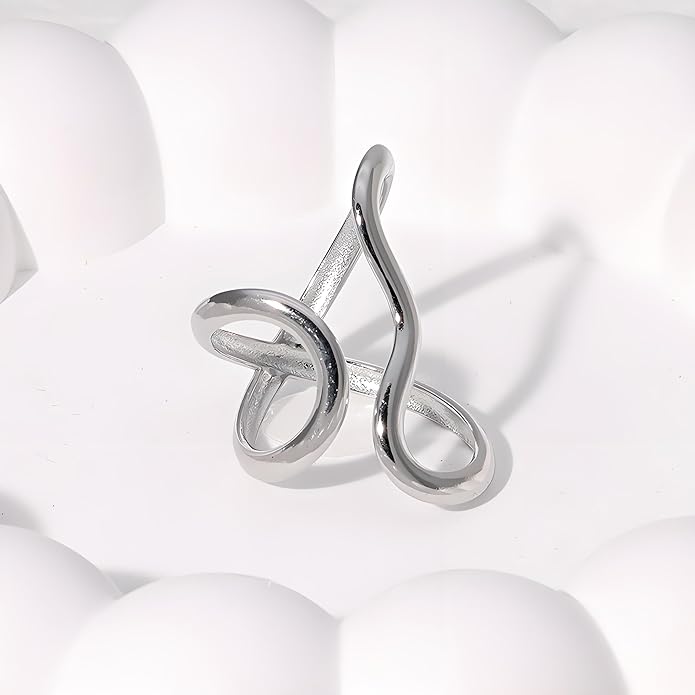 Chunky Rings For Women, Gold Silver Thumb Ring Asymmetrical Wavy Curve Ring Adjustable Non Tarnish Dainty Stainless Steel New Year Anniversary Birthday Jewelry Gift