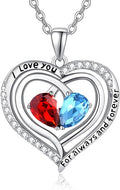 Valentine's Day Gifts for Wife 925 Sterling Silver Double Birthstone Pendant Necklaces I Love You for Always and Forever Necklace Anniversary Birthday Gifts for Wife Girlfriend Mom Her