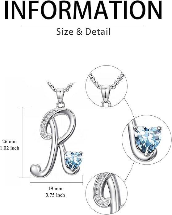 Valentines Day Gifts for Women Alphabet A to Z Initial Birthstone Pendant Necklaces for Women - 18k White Gold Plated Personalized Name Jewelry Valentine Mothers Day Birthday Gifts for Women Her Girlfriend