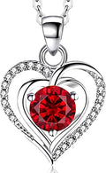 RIVIKO Heart Birthstone Pendant Necklace for Women 925 Sterling Silver Zirconia Necklaces Valentine's Day Anniversary Birthday Mothers Day Jewelry Gifts For Her Mother Wife