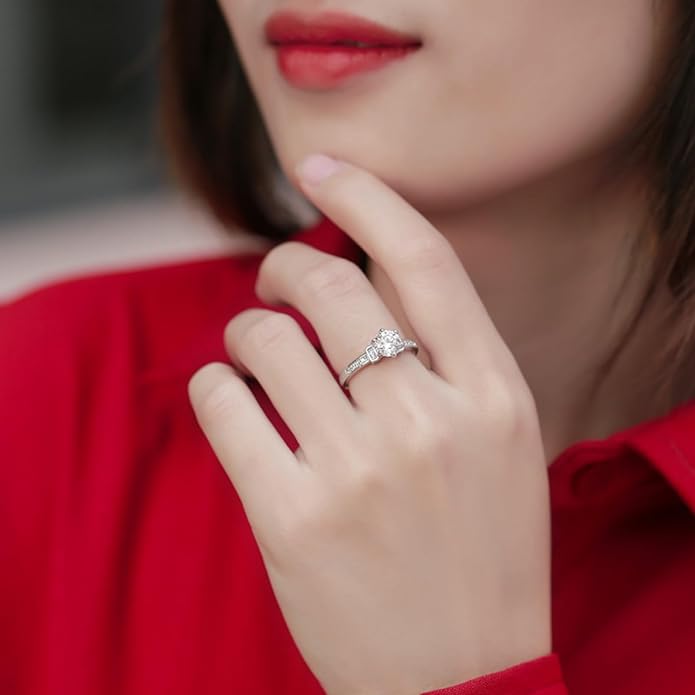 S925 Sterling Silver Adjustable Anniversary Rings for Women,1 Carat Diamond Ring D-color VVS1,Stylish Engagement Gifts for Your Loved One
