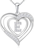 RIVIKO Heart Initial Necklace for Women, 925 Sterling Silver Letter Pendant,Personalized Charm Alphabet Jewelry Valentines Mother's Day Anniversary Christmas Birthday Gifts for Women Her Mom Wife