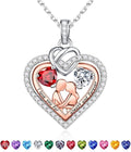 Iefil Valentines Day Gifts for Her - 925 Sterling Silver Double Heart Birthstone Necklace for Women, Anniversary Birthday Gifts for Wife I Love You Gift Couple Sitting Hugging Each Other Jewelry Gift
