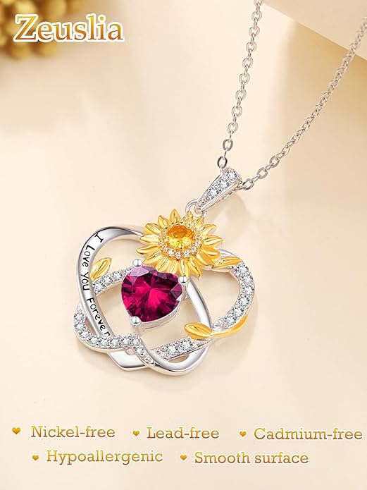 Valentine's Day Gifts for Wife 925 Sterling Silver Double Birthstone Pendant Necklaces I Love You for Always and Forever Necklace Anniversary Birthday Gifts for Wife Girlfriend Mom Her