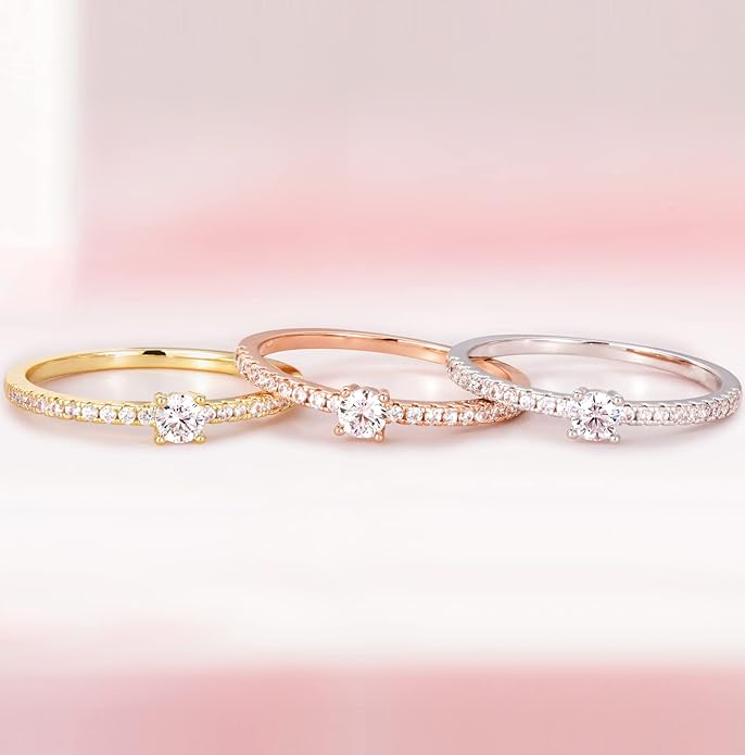TIGRADE 1.5mm Women Eternity Ring Round Cubic Zirconia Anniversary Ring CZ Pave Promise Wedding Band Size 3-12