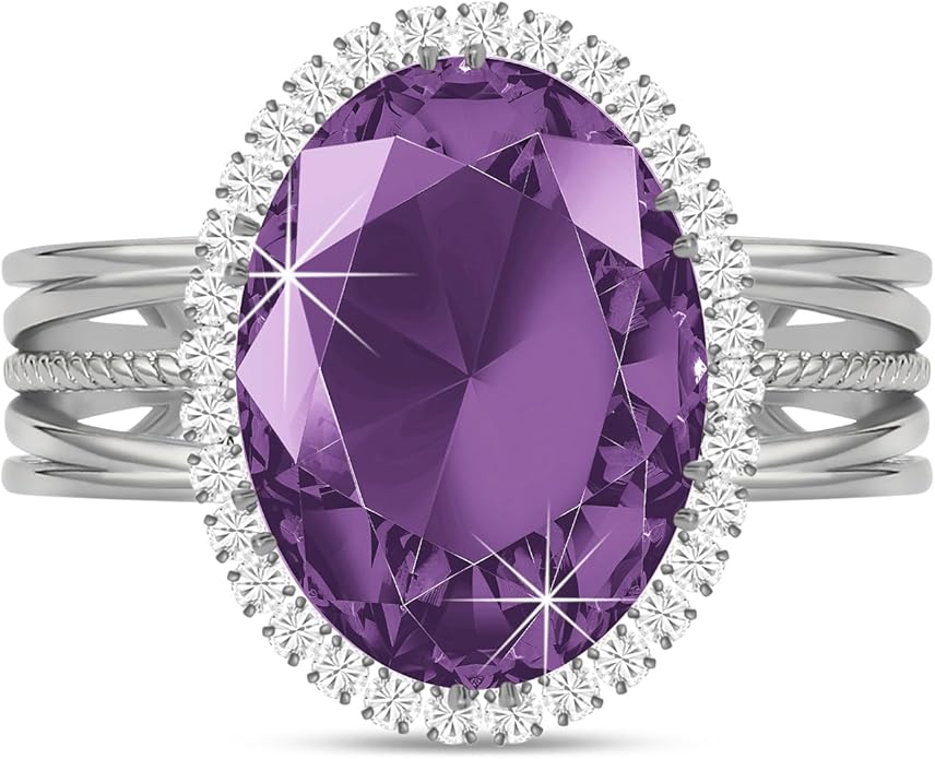 Linawe Birthstone Chunky Adjustable Rings for Women, Gold/Silver/Rose Gold Statement Rings, Imitation Diamond Fake Gemstone Crystal Cocktail Ring, Cubic Zirconia Costume Jewelry