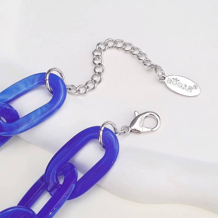 Bocar Acrylic Chunky Statement Necklace for Women Cube Link Chain Collar Necklace and Hoop Earrings Costome Jewelry Set