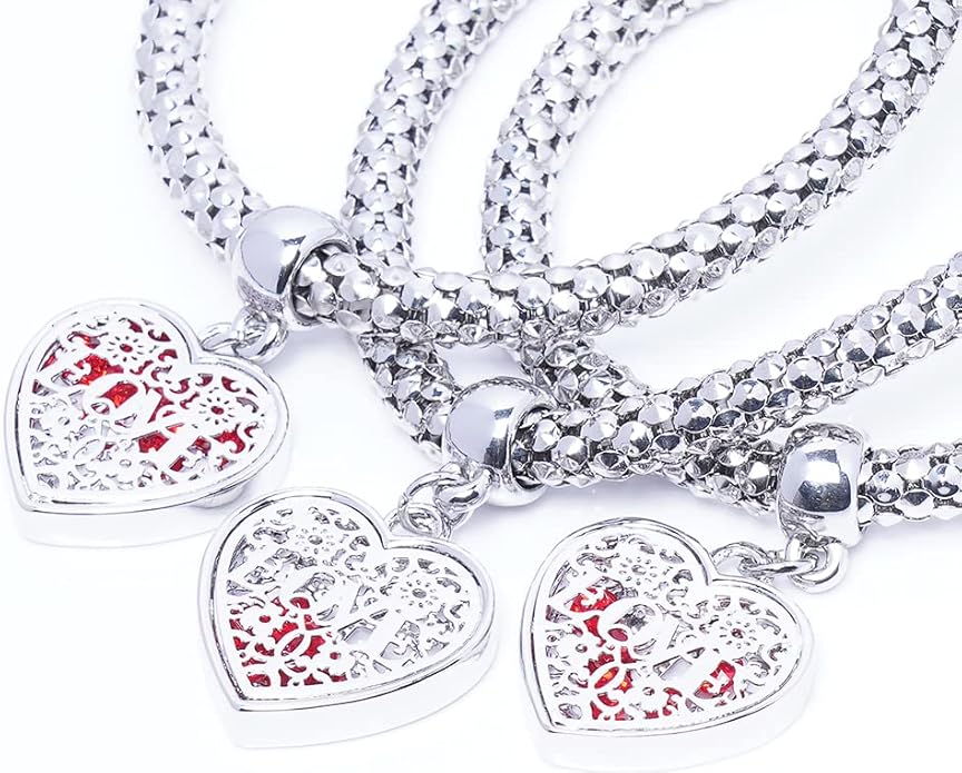 Crystal Charms Multilayer Bracelets - 3PCS Gold/Silver/Rose Gold Corn Chain Bracelet for Women, Tree of Life Heart Shaped Stretch Bracelet