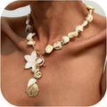 Gold Sea Shell Necklace Layered Charm Necklace for Women Boho Summer Seashell Beach Starfish Necklaces 14k Pearl Chain Surfer Jewelry Beach Vacation Essentials