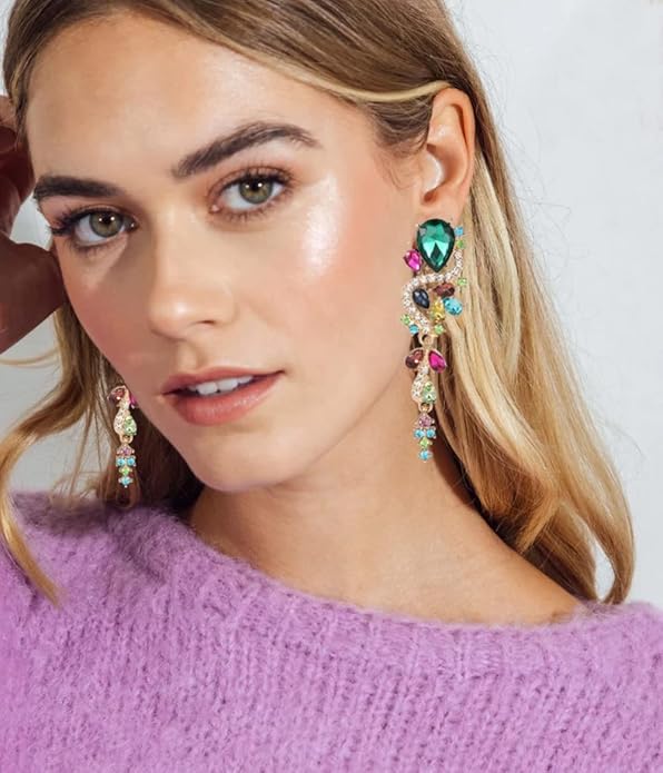 Rhinestone Statement Dangle Earrings Sparkly Crystal Bridal Wedding Earrings for Brides Bridesmaides Chandelier Teardrop Earrings for Women Prom Party