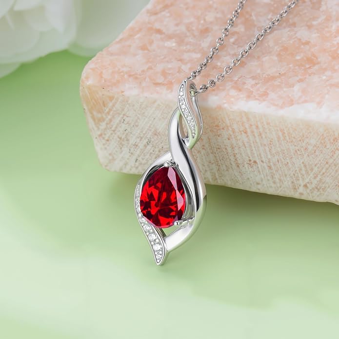 Birthstone Necklace for Women 925 Sterling Silver Infinity Love Jewelry Valentines Day Birthday Gifts for Her Mom Wife Girlfriend