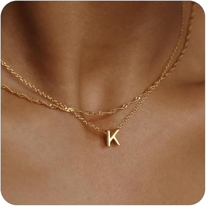 Initial Necklaces for Women, Trendy 14K Gold Plated Layered Necklace Dainty A-Z Letter Custom Name Personalized Choker Necklaces Non Tarnish Fashion Accessories Gold Jewelry Birthday Gifts for Her