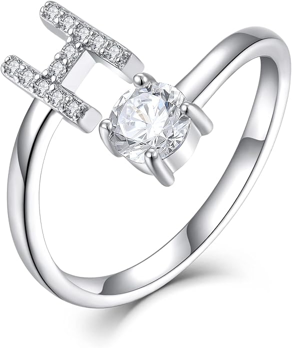 STARCHENIE Adjustable Initial Ring for Women 925 Sterling Silver Letters A-Z 26 Alphabet Rings Size 7