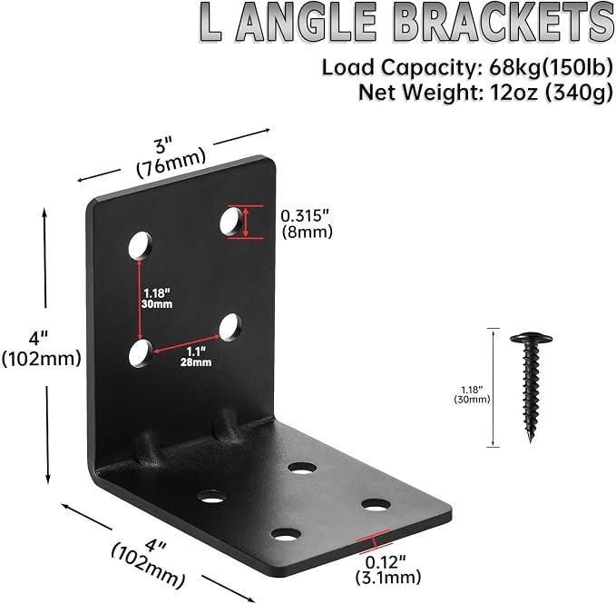 6 PCS Heavy Duty Steel Corner Brackets, DIY L Shelf Brackets, Metal Joint - Image 2