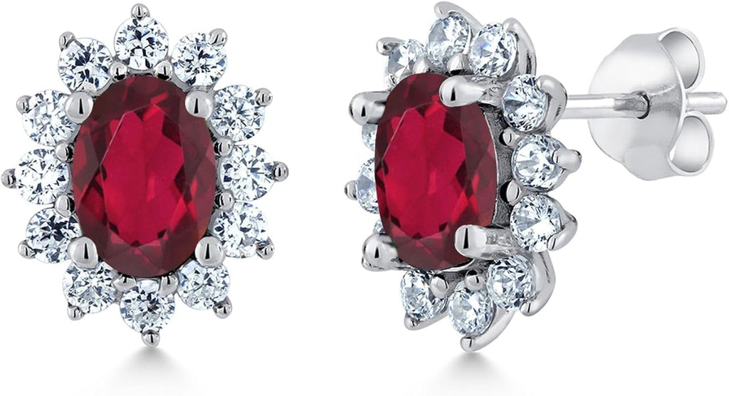 Gem Stone King 7X5MM Oval Gemstone Birthstone Stud Earrings For Women | Princess Diana Royal Halo Style | 925 Sterling Silver | Fine Jewelry Gifts for Anniversary Wedding Her Mom Women Wife