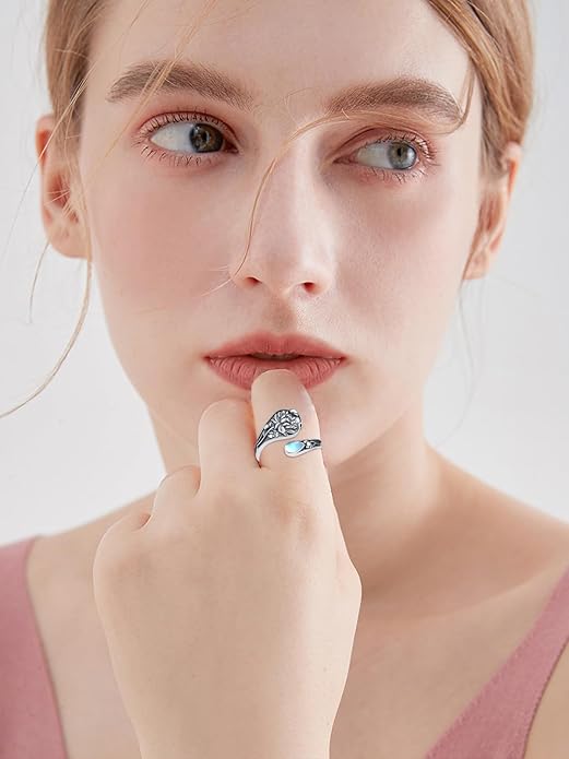 Dorunmo Spoon Ring 925 Sterling Silver Vintage Antique Spoon Rings Adjustable Size 8 Thumb Rings Western Jewelry Gifts for Women