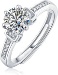 S925 Sterling Silver Adjustable Anniversary Rings for Women,1 Carat Diamond Ring D-color VVS1,Stylish Engagement Gifts for Your Loved One